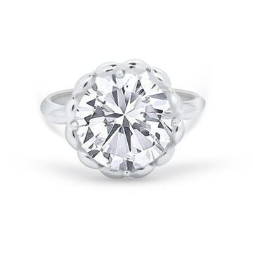 Large Stone Cocktail Ring Art Deco Simulated Cubic Zirconia 925 Sterling Silver